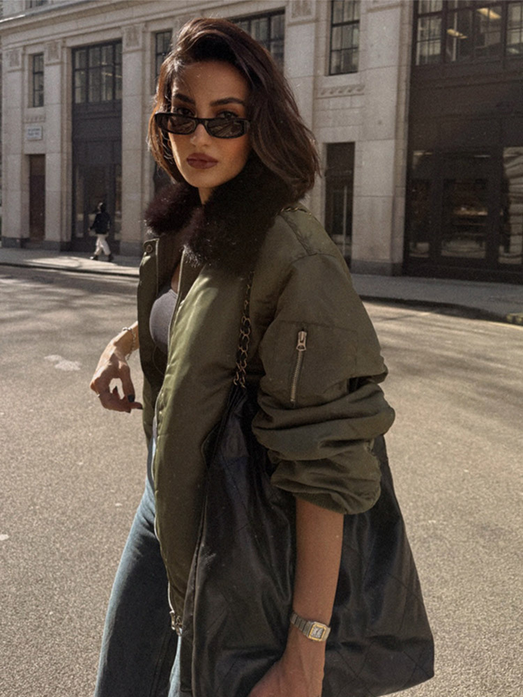 Moda retro temperamento de color sólido cuello de lana empalme chaqueta de algodón abrigo de invierno 2025, nuevo estilo europeo y americano transfronterizo