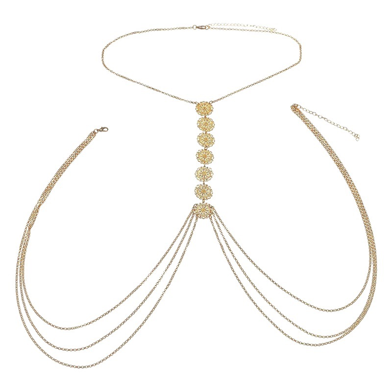 Joyería transfronteriza europea y americana de moda retro simple tallada flor placa playa espalda cuerpo cadena Collar para las mujeres image 1