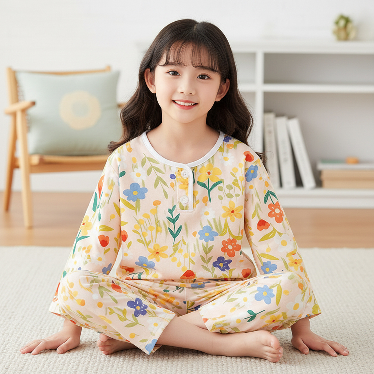 2026년 여름 아동용 면 실크 잠옷 얇은 세트 도매 긴팔 긴바지 남아 여아 아기 만화 홈웨어