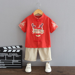 2024 New Summer Boys' Outfit: Stylish Korean-style Sports Short-sleeve Kids' Tang Suit for a Cool, Trendy Look