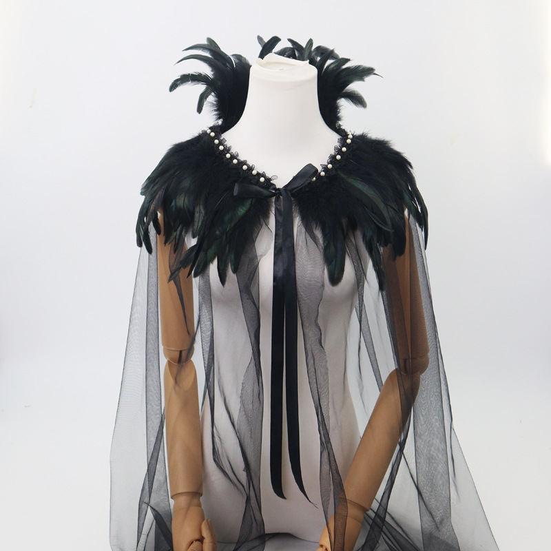 Halloween Europa y América plumas perlas chal espectáculo de baile de baile accesorios de disfraz de fiesta oscuro vestido de desfile