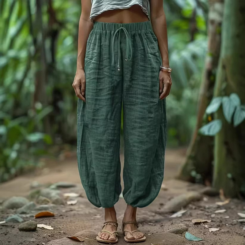 2026 Spring/Summer New European and American Style Cross-Border Elastic Waist Patch Pocket Loose Slimming Lantern Pants 2026 Spring/Summer New European and American Style Cross-Border Elastic Waist Patch Pocket Loose Slimming Lantern Pants