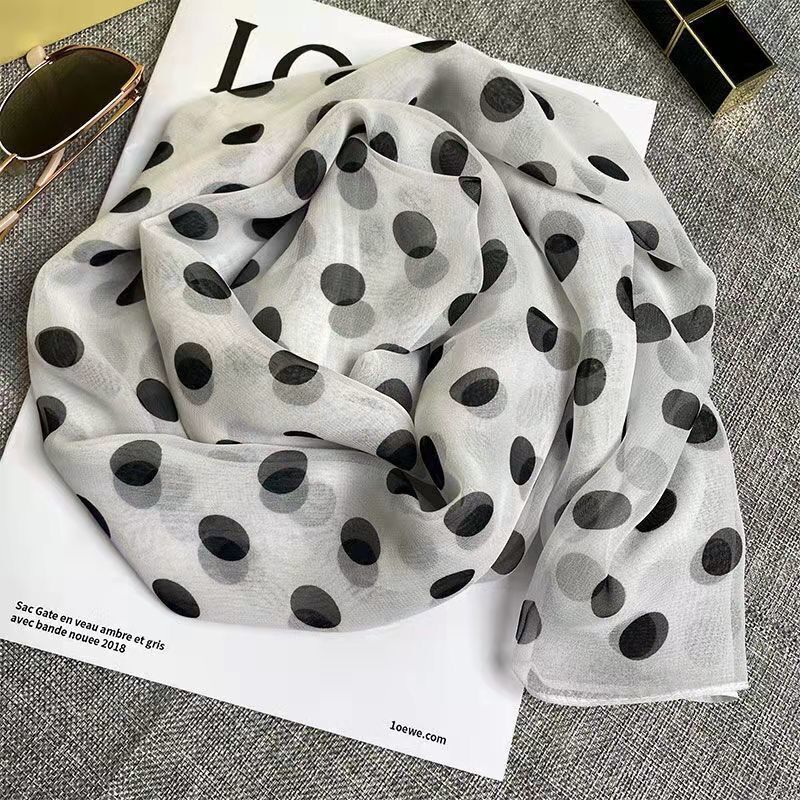 Scarf Women's Summer New Wave Dot Thin Scarf Silk Travel Sunscreen Beach Towel Fashionable Spring and Autumn All-match Scarf Scarf Women's Summer New Wave Dot Thin Scarf Silk Travel Sunscreen Beach Towel Fashionable Spring and Autumn All-match Scarf