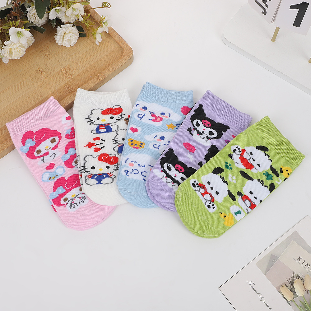 5 Pair of Cartoon Children's Socks Children's Summer Short Socks Ins Trendy Internet Popular Thin Japanese Cute Students Summer Short Socks