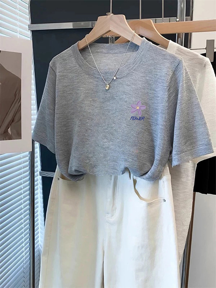 2026 New Summer Snowflake Cotton Simple Printed Fashionable Versatile Purple Regular Shoulder Short-Sleeve Women's T-Shirt Top 3