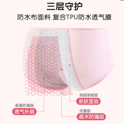 Cotton Menstrual Underwear with Cute Cartoon Patterns for Developing Girls, Triple-Layer Leak-Proof Menstrual Pads for Students During Menstruation