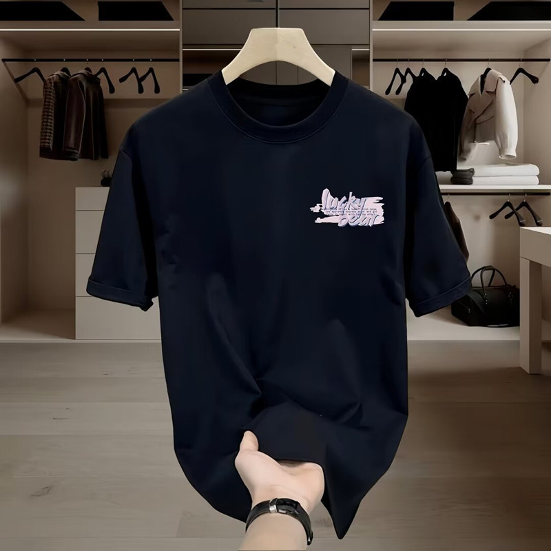 Men's Clothing Round Neck T Shirt Tops Summer New Popular Trend Loose Short Sleeve Youth Bottoming Casual Half Sleeve_voghion.com