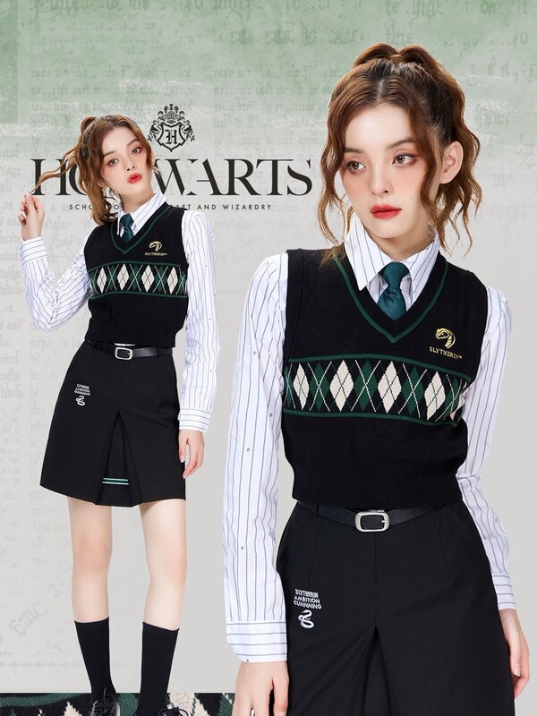 Harry Potter sweater, college-style knitted vest, vintage diamond jacquard outerwear, slim-fit vest for layering with JK uniform Harry Potter sweater, college-style knitted vest, vintage diamond jacquard outerwear, slim-fit vest for layering with JK uniform