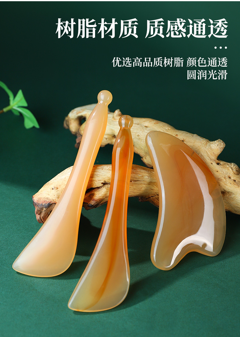 Gua Sha Facial Massage Tool Set Acrylic Resin Dual Color Scraping Board with Meridian Wand for Body Care specifications