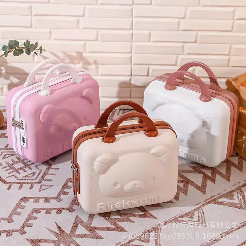 Mini maleta portátil 14 pulgadas 16 pulgadas caja de regalo de maquillaje pequeña bolsa de almacenamiento con cifrado oso de dibujos animados