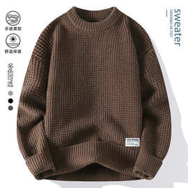 2025青少年纯色百搭潮流加绒加厚圆领毛衣学生高品质针织衫男