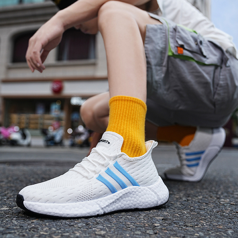 Spring 2023 New Cross-border Couple Casual Sneakers Large Size Fly-woven Breathable Shock-absorbing Outdoor Trendy Casual Shoes