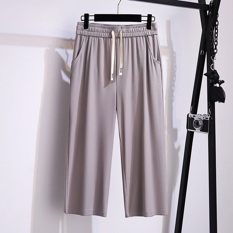 150kg Plus Size Casual Wide-Leg Pants 2026 New Style Ice Silk High-Waisted Loose Fit Slimming Cropped Pants for Women Summer 150kg Plus Size Casual Wide-Leg Pants 2026 New Style Ice Silk High-Waisted Loose Fit Slimming Cropped Pants for Women Summer