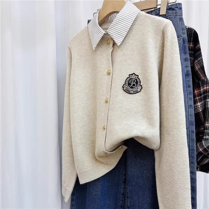 2026 early autumn back-to-school outfit: new women's sweater jacket, spring and autumn short knitted cardigan, stylish faux two-piece top