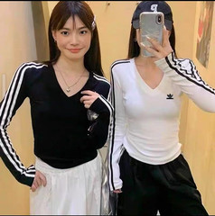 刺繍ロゴ V ネック長袖 T シャツ女性のための春と秋 2025 スリムフィットインナーレイヤリングシャツショートタイトトップ