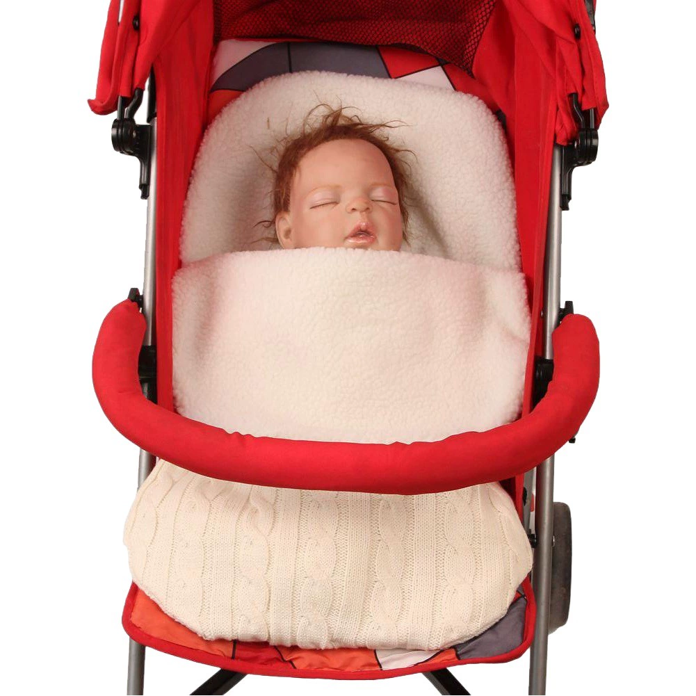 Теплое вязаное одеяло-плед на флисовой подкладке для малышей, для прогулок на улице, шерстяной спальный мешок для коляски, в наличии, утолщенное для зимы.