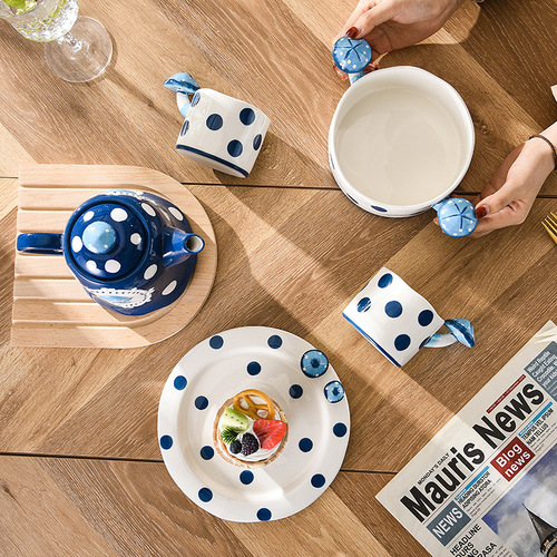 Dark blue mushroom cup afternoon tea tableware set, beautiful cup, girly heart mug, strange-shaped cup