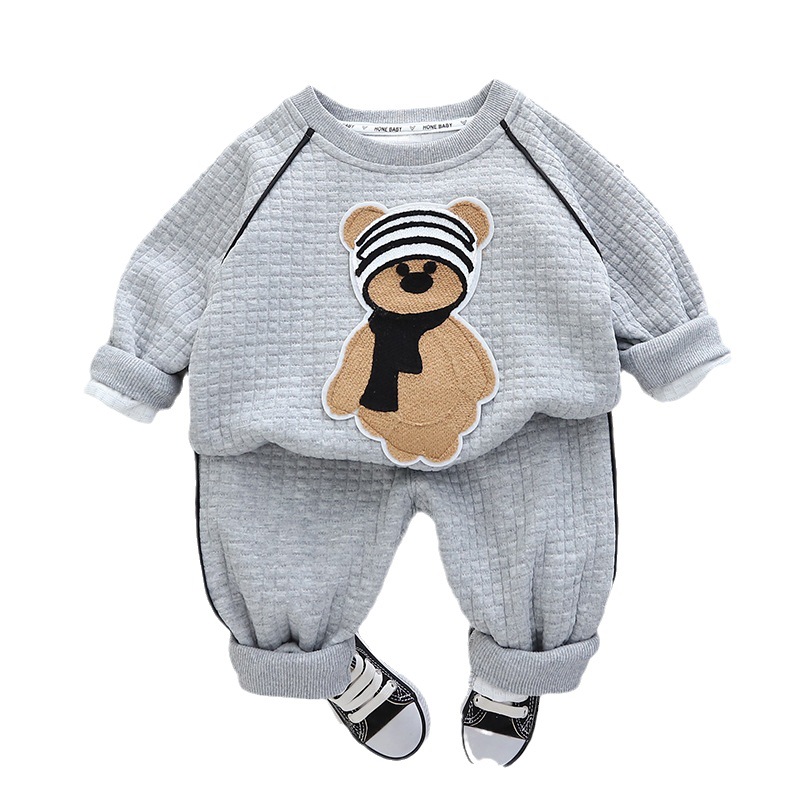 2023 Autunno Nuovo Set Carino Ragazzi e Ragazze Casual Coreano Sciarpa Orso Abbigliamento per Bambini_voghion.com