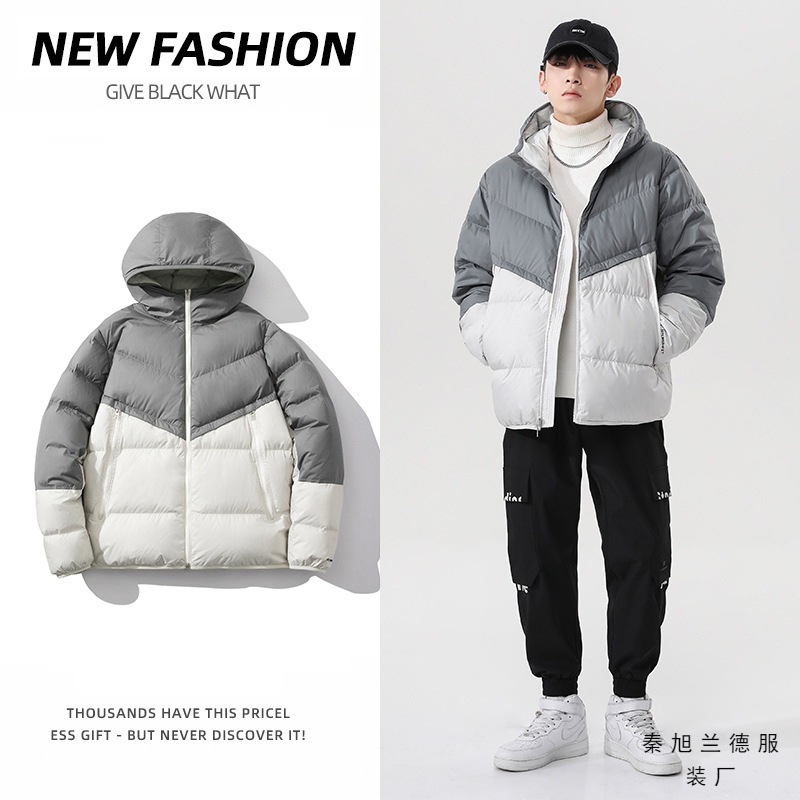 Autumn and winter outdoor thickened cotton jacket for men, windproof and warm, hooded jacket, loose and stylish puffer coat for men
