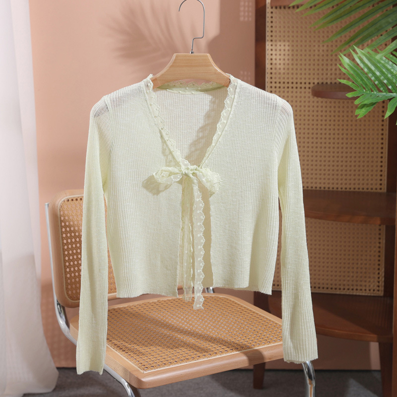 Spring 2025 New Lace-Up Design with a Super Fairy-Like Pure Desire Style Lace Splicing Versatile Knitted Cardigan Ins Trend