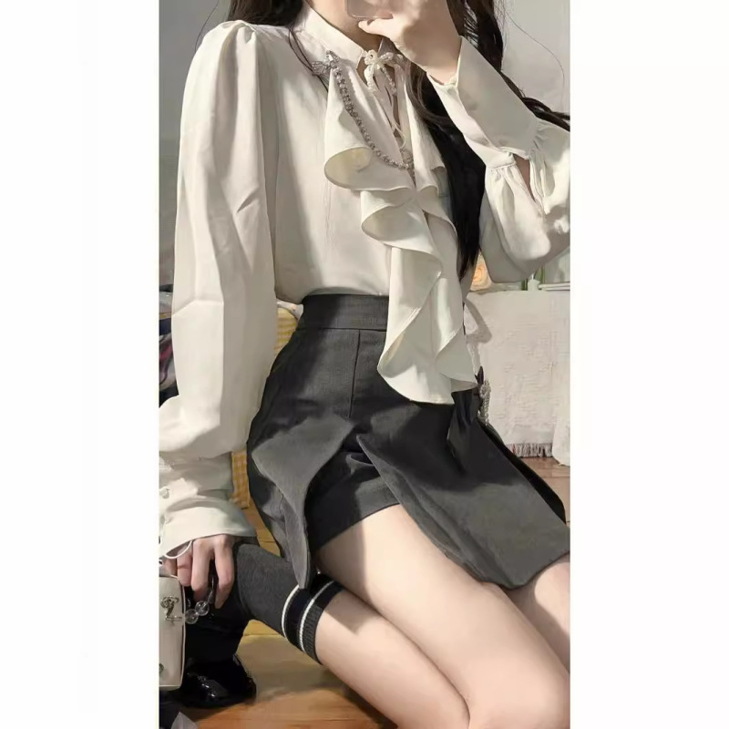 春秋季气质高级感轻熟风御姐港味设计感小众衬衫半身裙两件套装女|undefined