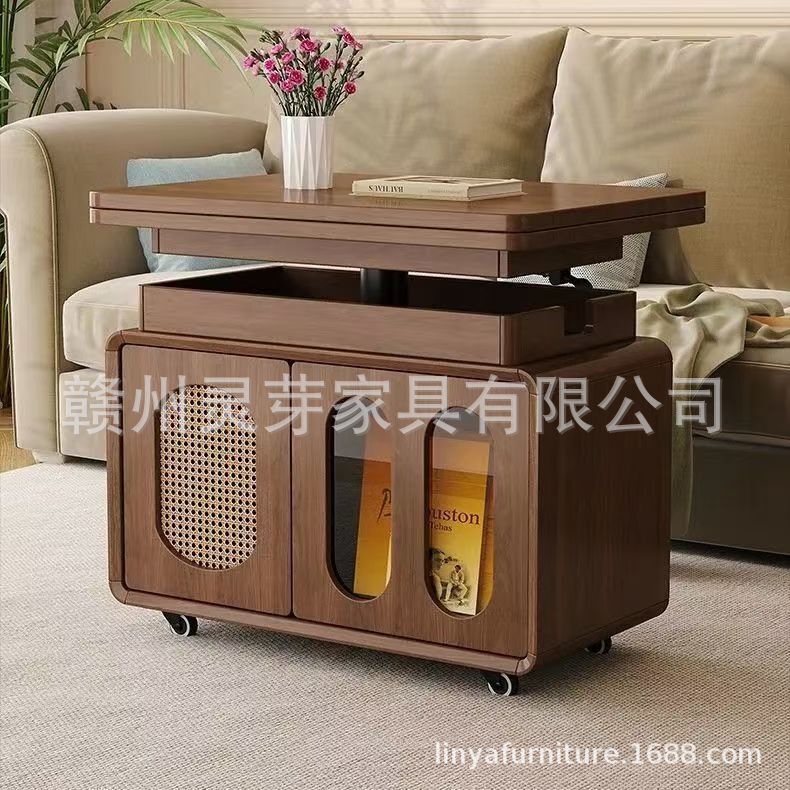 Shaji Feng 可動式折りたたみソファサイドテーブル無垢材小さなテーブルリビングルーム多機能収納キャビネットトロリーコーヒーテーブル|undefined