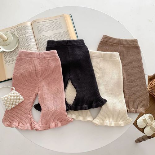 Korean children's clothing  autumn girls' candy-colored knitted bell-bottom pants for baby girls fashionable casual trousers and leggings