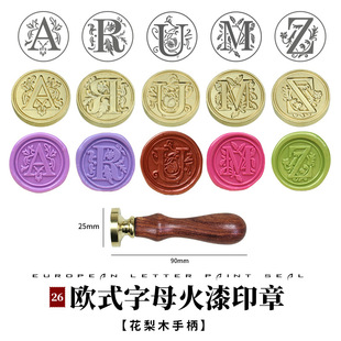 Retro Fire Paint Seal Head European Style 26 Letter Envelope Wax Seal Fire Paint Seal Head Rosewood Handle + Copper Head