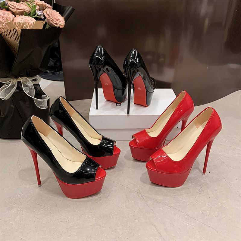 Size 35-43 Large Size Fish Mouth High Heels 16cm Stiletto Sandals for Women 41-42 Waterproof Platform 5cm Red Sole High Heels