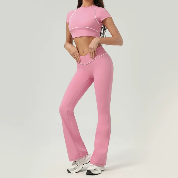 Flared trousers, with short sleeve