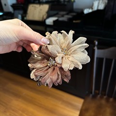 早秋新品小众设计双花拼色鲨鱼抓夹韩版水晶欧根纱大号花朵发抓女