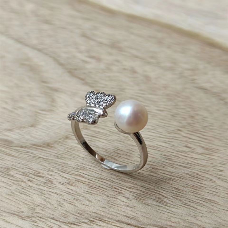 Natuurlijke zoetwaterparel vlinder ring voor dames open_voghion.com