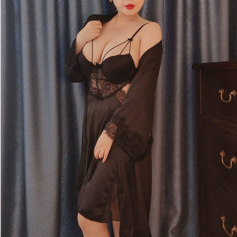 Сексуальное нижнее белье Queen French Deep V Backless Velvet Pijamas Sling Женский внешний халат на шнуровке Кружевная удобная домашняя одежда