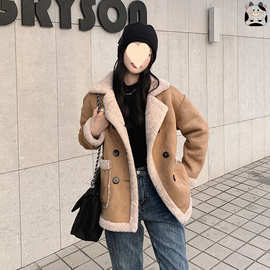 复古炸街皮毛一体羊羔毛外套女2026冬季新款感加厚双排扣棉服
