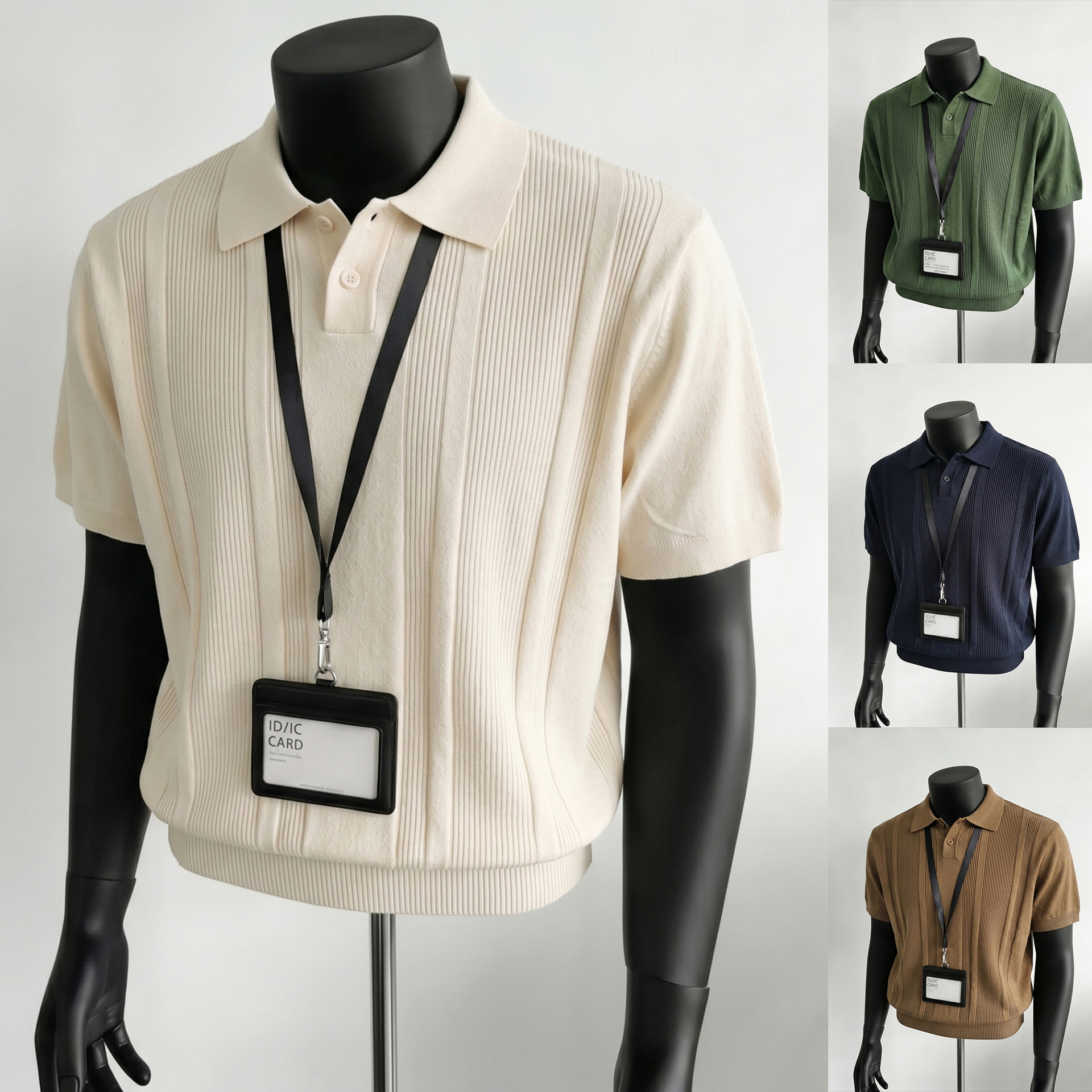 Camiseta polo camiseta de punto camiseta de manga corta camiseta de hombre textural con solapa vieja seda de hielo de alto nivel de verano fábrica transfronteriza al por mayor
