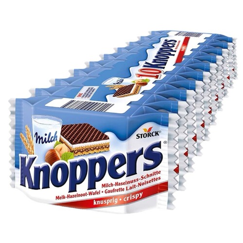 Imported Knoppers German Wafer Milk Hazelnut Chocolate Sandwich Cookies 250g x 10 Pack Children Adult