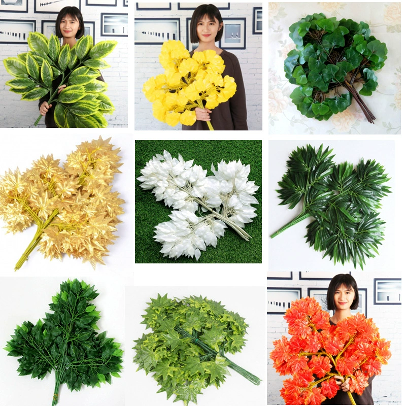 Моделирование зеленого редиса листьев баньяна Белые Золотые листья гинкго имитация кленовых листьев над клеем Черепаха назад листья поддельные Ulliga