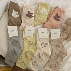 Idea yarn plush socks for girls, mid-calf length, Instagram trendy cotton socks, spring and autumn, Japanese cute cartoon dog socks, autumn and winter long socks
