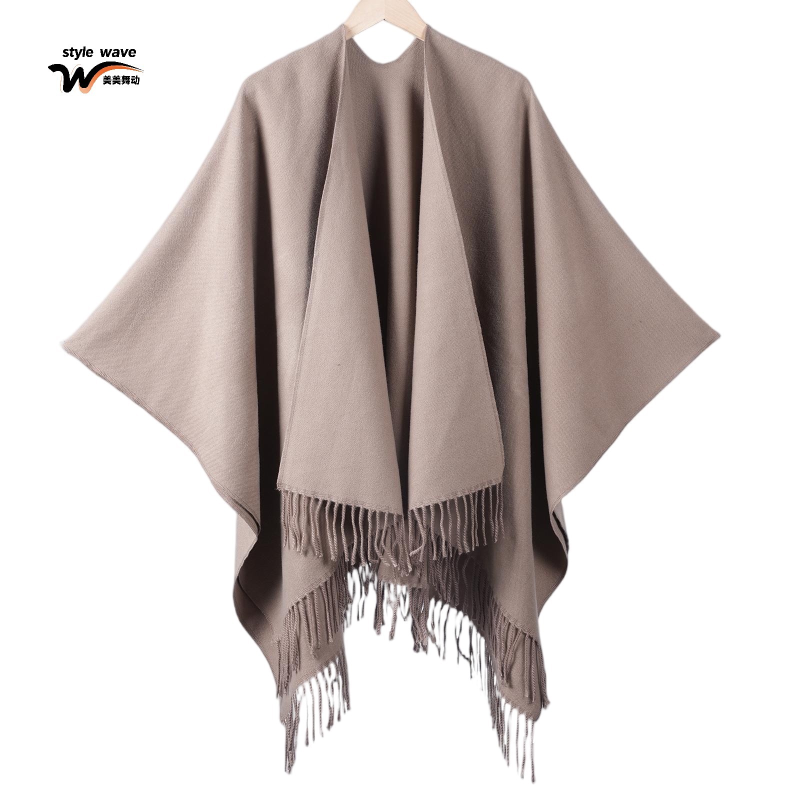 Chal de color sólido con flecos para mujer elegante y versátil_voghion.com
