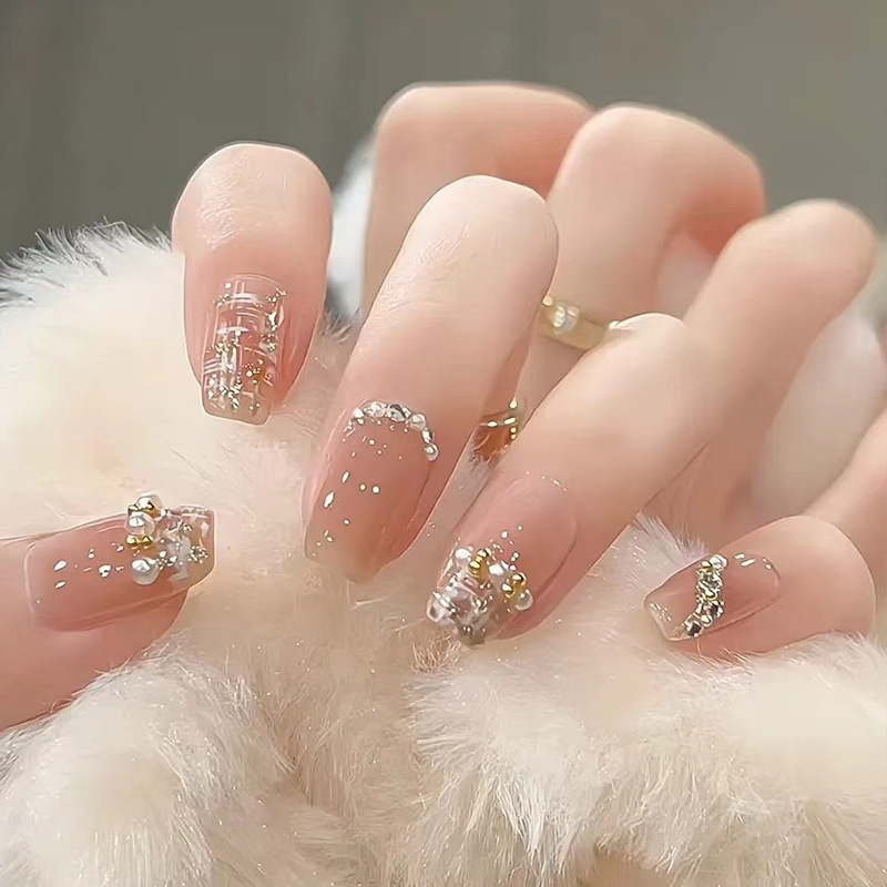 Gentle and Luxurious High-End Wearable Nail Art, Nail Tips, Wearable Nail Patches, Finished Pearl Nail Art Pieces, Fake Nail Tips