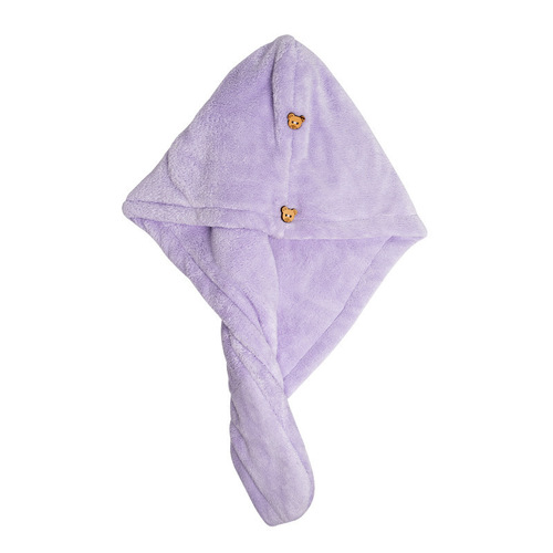 Wholesale thickened water-absorbent quick-drying double-layer hair drying cap, coral velvet children's cute hair drying towel shower cap
