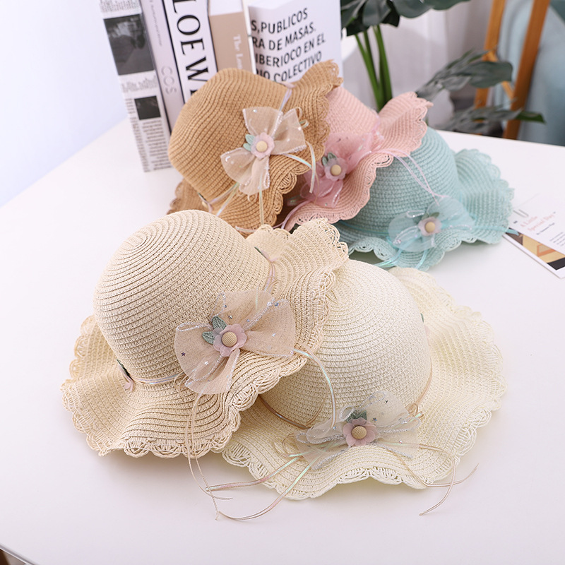 summer new bow lace straw hat bag suit cute princess girl travel sun hat wholesalepicture1