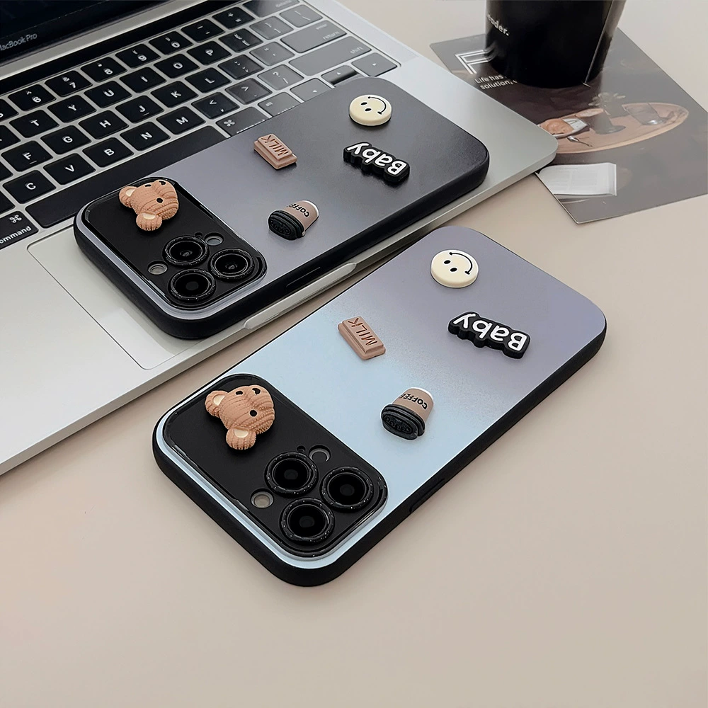 Чехол для телефона Apple iPhone 17 серия, задняя панель с градиентом и рисунком маленького медвежонка, тонкий софт