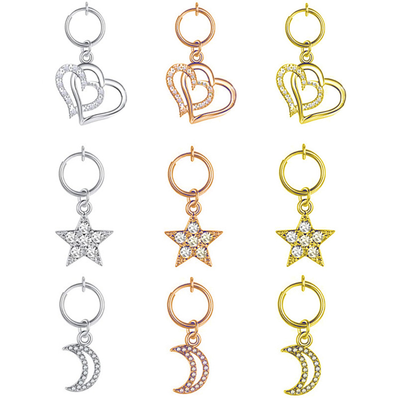 Nuovo anello all'ombelico con bottone semplice, in stile Ins, intarsiato con zirconi e diamanti, senza piercing, con pentagramma e cuore, all'ingrosso_voghion.com