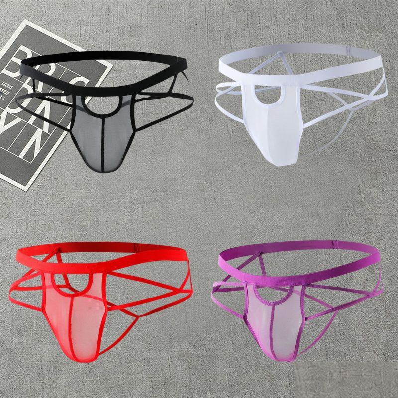 European and American Men's Sexy Underwear, Sexy Low-Waist Butt-Lifting Mesh Transparent Men's Thong for Export