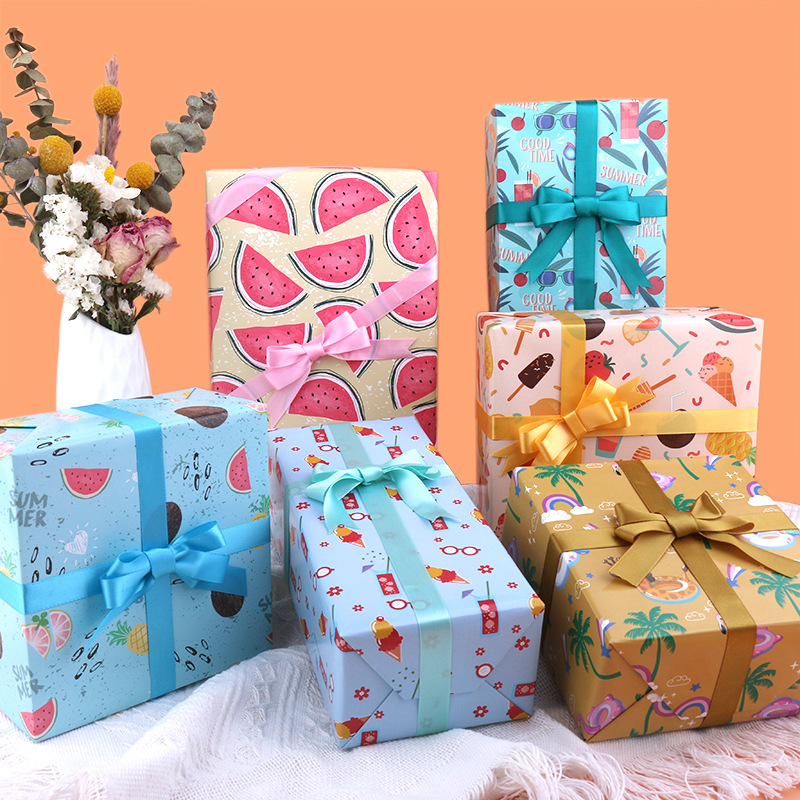 Suministro directo de fábrica de papel de regalo con dibujos animados, helados, regalos de cumpleaños y festivos, suministro transfronterizo al por mayor