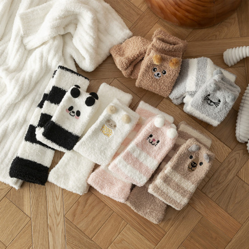 23 coral velvet socks winter warm knee socks wholesale cartoon embroidery Japanese high knee socks for women