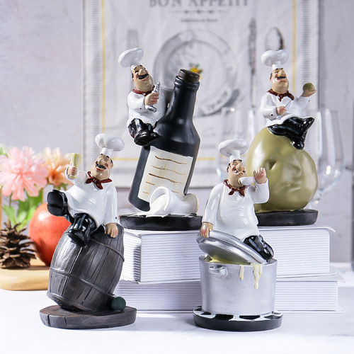 European-style chef figurine paper towel holder red wine rack message board creative restaurant kitchen bakery cafe decor