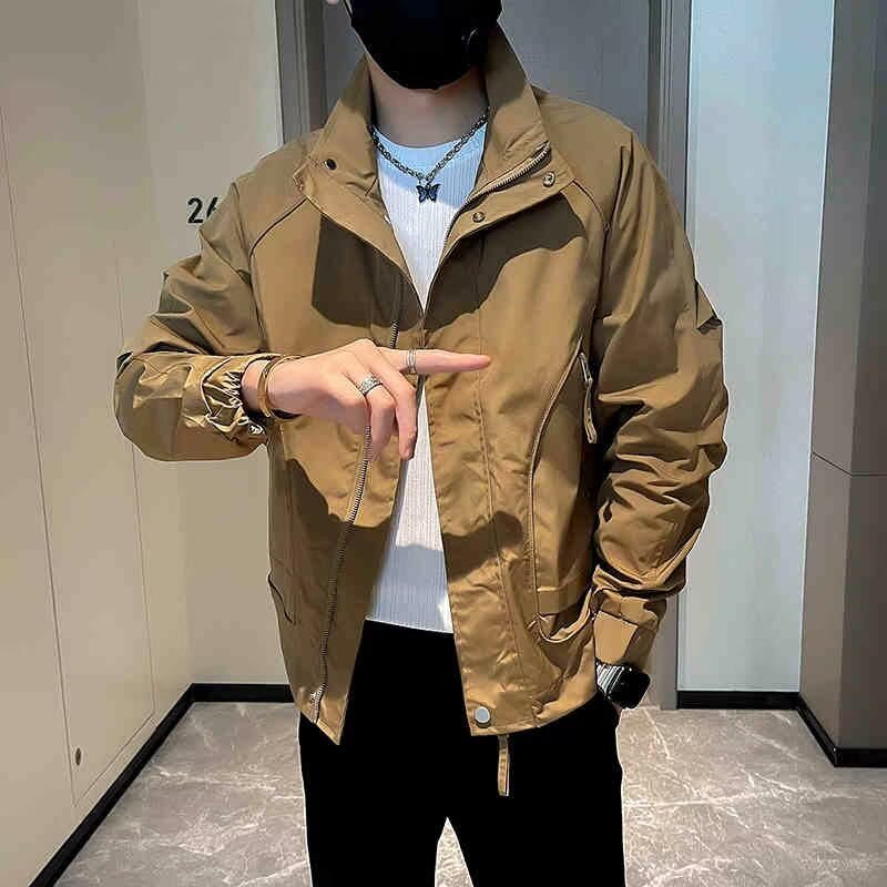男性コートの新商品2024の人気ブランドの工装立襟ジャケットのごろつきがかっこいい男性服秋冬カジュアルショートコート|undefined