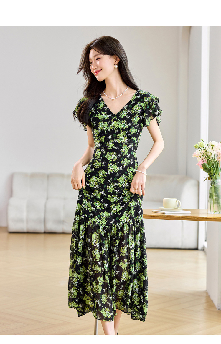 Đầm suông midi họa tiết hoa tay ngắn thanh lịch MM2632 — Màu sắc hình ảnh chi tiết 21